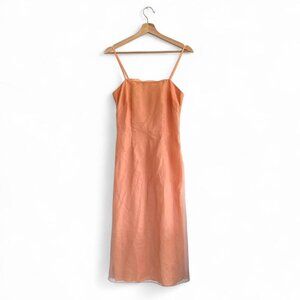 JILL RICHARDS JOSEPH MAGNIN CORAL ORANGE MIDI SLIP DRESS WOMENS SIZE 8